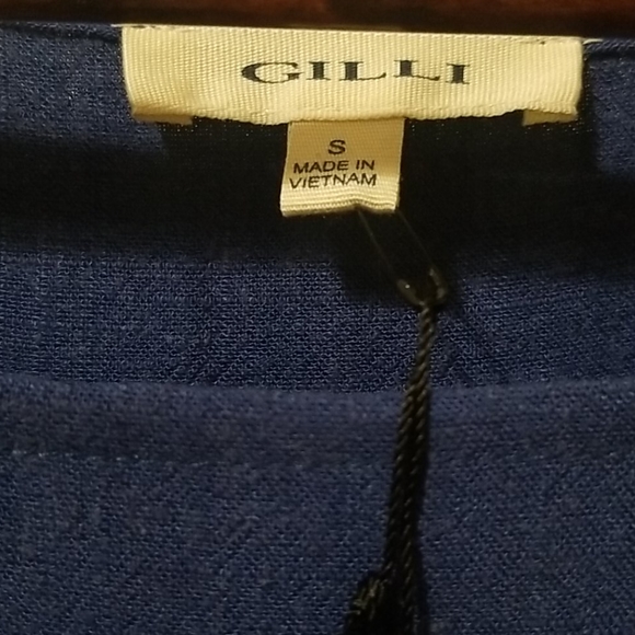 GILLI DENIM JEAN LINEN SLEEVELESS BELTED BLUE MIDI DRESS S - Picture 6 of 6